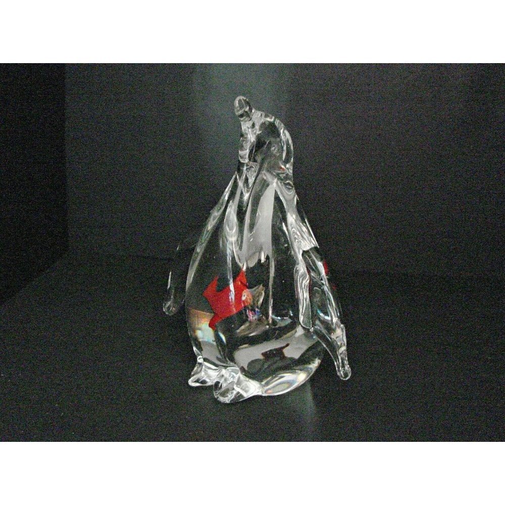 Clear Glass Penguin Figurine with Red Fish Inside Belly Artisan Paperweight Deco - Picture 2 of 12